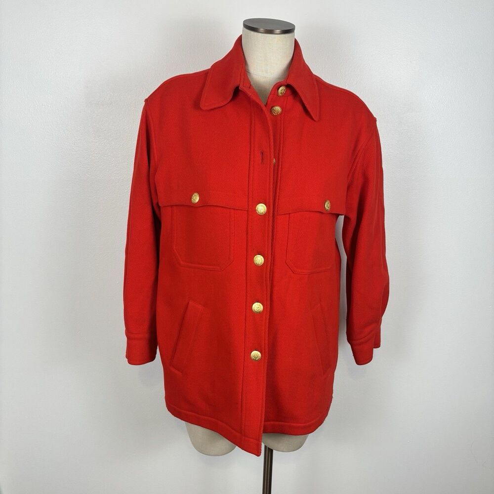 Vintage Escada Sport Red Wool Jacket Made in Germany Gold Crest Buttons Sz S